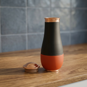 Premium Color Block Pure Copper Bedside Carafe Jar 1500ml Matte Charcoal Black & Terracotta Orange Pot Luxury Wellness <b>Drinkware</b> - Product Image 2
