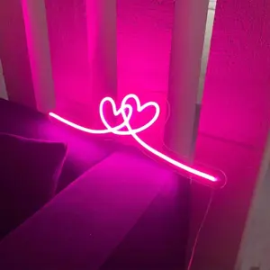 Heart Decor Romantic Valentines Neon Lights Acrylic Pink Led Neon Sign For Wedding