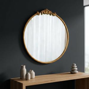 Traditional Round Brass Wall <b>Mirror</b> with Ornate <b>Frame</b> Decorative Home Accent - Product Image 3