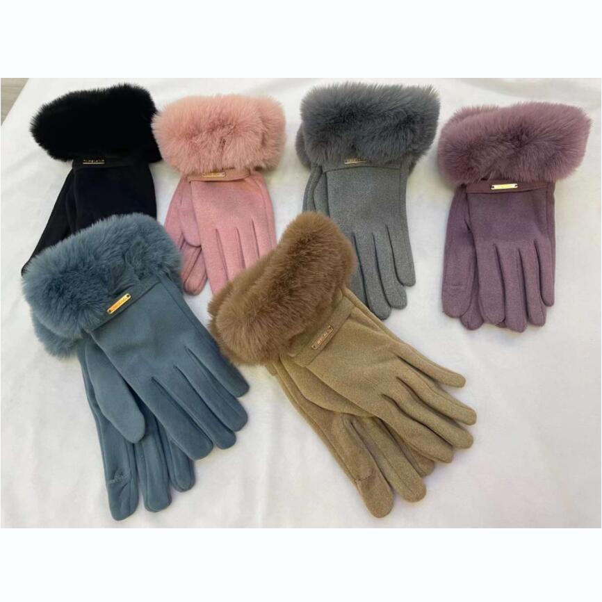 Женские шерстяные перчатки с искусственным мехом, новинка 2022, теплые толстые зимние перчатки без пальцев для сенсорного экрана, под заказ