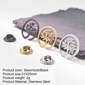 Broche élégante et minimaliste en acier inoxydable plaqué or 18 carats avec motif Arbre de Vie pour femme, idéale pour un usage quotidien - Product Image 1