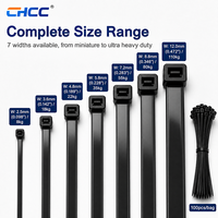 Attaches-câbles en nylon CHCC 4,8x450mm, robustes, autobloquantes, en nylon 66, noires et blanches, pour applications électriques