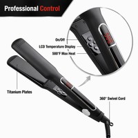 Lisseur à Cheveux Professionnel en Titane Noir 1" Marque Blanche avec Traitement Kératine - Qualité Professionnelle 500°F