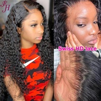 FH HD Perruque Lace Frontal Blanchis Petits Noeuds 13x4 Swiss HD Lace Kinky Curly Perruque Lace Front de cheveux humains
