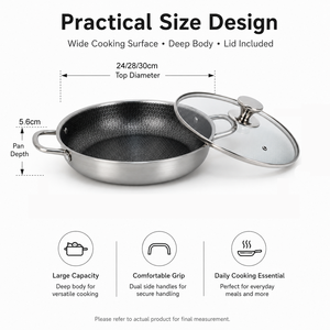 Wok de acero inoxidable con diseño de panal, sartén antiadherente de fondo plano, bandeja para hornear con doble asa, sartén gruesa para freír carne, utensilios de cocina sin recubrimiento - Product Image 5
