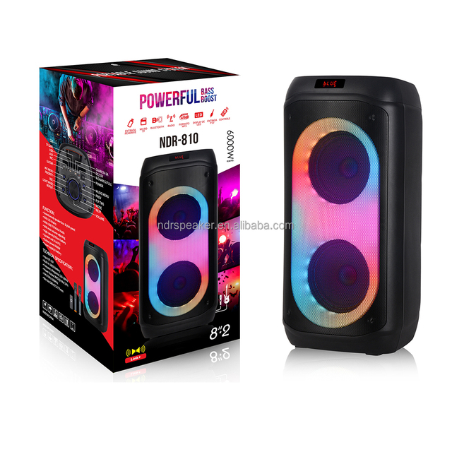 NDR-810 Profession Portable Dual 8-Inch 60W Party Speaker Wireless Trolley Speaker Karaoke With Color LED Light and Microphone