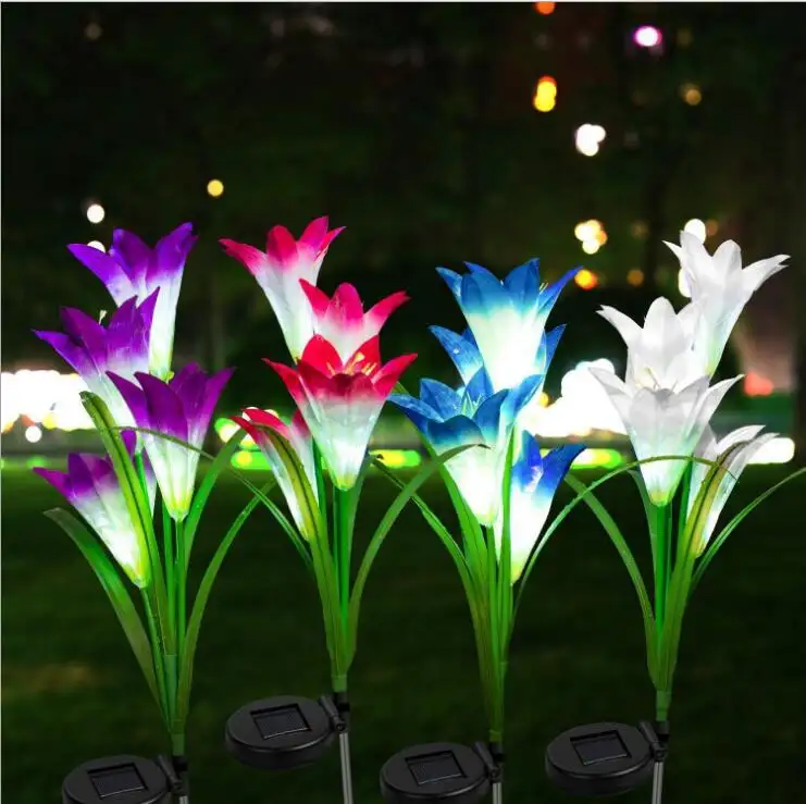 Howlighting Led lampada paesaggistica multicolore per esterni luce di fiori di giglio artificiale luci solari da giardino per prato Patio