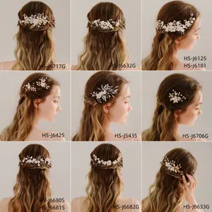 Perhiasan pengantin aksesoris rambut pernikahan wanita keramik bunga putih sisir rambut perhiasan klip rambut sisir hiasan kepala