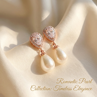 Boucles d'oreilles pendantes élégantes en zircone et perles, plaquées or rose, hypoallergéniques, bijoux de mariée pour femmes