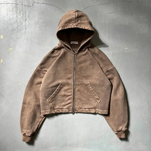Sweat-shirts à capuche zippés personnalisés pour homme, en coton French Terry, délavés style vintage, coupe ample, décontractée, courte et oversize, OEM TKAN9241 - Product Image 1