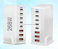 Cargador de Escritorio GaN de 268W con 3 Puertos USB C, Estación de Carga Rápida de 8 Puertos, 100W PD, 5 Puertos USB-C, 3 Puertos USB-A, Adaptador de Corriente para Laptop y Escritorio