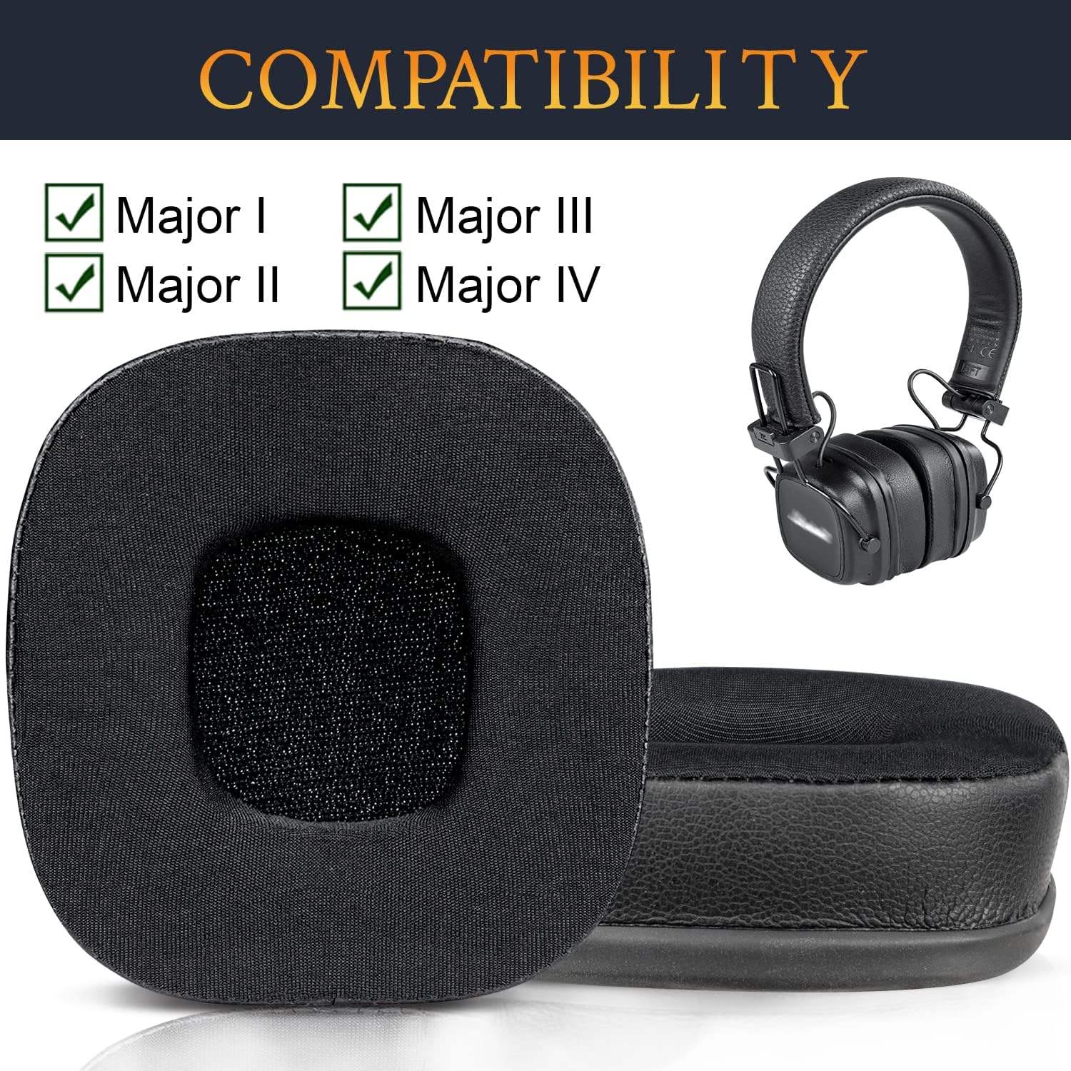 High Quality Replacement Ear Pads Ear Cushions for Marshall Major IV  4/3/2/1 Headphones-Soft Breathable Protein Leather Memory