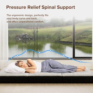 Matelas pliable en mousse à mémoire de forme de 4 pouces, <span class=keywords><strong>lit</strong></span> de sol portable avec housse lavable, poignée, fond antidérapant pour les voyages, le yoga, gris - Product Image 1