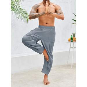 2025 hommes coton lin Baggy sarouel été plage Yoga pantalon avec taille élastique Logo personnalisable - Product Image 1