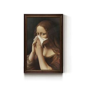 Di alta qualità divertente ritratto di Mona Lisa tela arte pittura Vintage con cornice personalizzabile per la decorazione della parete - Product Image 2