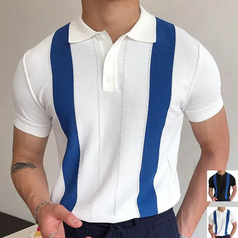 Wholesale all cotton men's short sleeve knit white stripe quick dry polo shirt Designed for professional men vintage t shirt