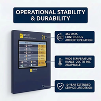 Sistema de terminales FIDS con pantalla LCD construida según planos, CMS para operaciones de aeropuertos y metro, y despliegue de video wall para información de pasajeros