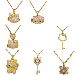 Collier en acier inoxydable plaqué or 18 carats PVD anti-ternissement, motif dessin animé mignon avec zircon, Mickey et <span class=keywords><strong>Hello</strong></span> <span class=keywords><strong>Kitty</strong></span>, cadeau pour femme, vente en gros - Product Image 3