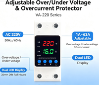Protecteur de surtension et de sous-tension réglable 63A 220V, relais de protection contre les surintensités à réconnexion automatique avec double affichage numérique LED