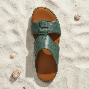 Customized Ostrich Leather Arabic Shoes Metal Parts Slide <b>slippers</b> Gulf Luxury Handmade Footwear Ramadan Beach Holiday - Product Image 1