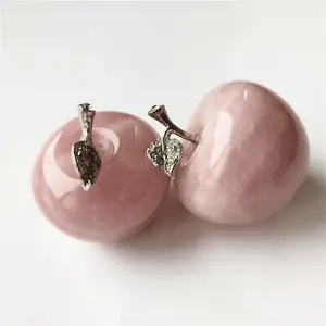 Atacado natural mão esculpido cristal de esculpir cristal rosa quartz apple para presentes decoração