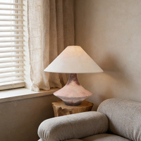 Lampe de table en céramique rustique Wabi-Sabi vieillie avec abat-jour en tissu beige, douille E27 pour chambre à coucher, salon, décoration intérieure