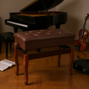 Banco de Piano de Madera con Altura Ajustable, Superficie de Cuero Marrón y Almacenamiento para Músicos - Product Image 2