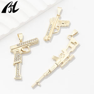 Kalung liontin pria, 14K berlian air dilapisi Hip-Hop gaya Punk bentuk pistol pesona senjata panas modis - Product Image 6
