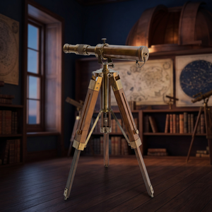 Télescope Nautique Vintage en Laiton avec Trépied en Bois, Finition Marron Polie Antique, Logo Personnalisé, Cadeau Décoratif MILAP INDUSTRIES - Product Image 4