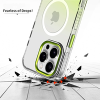 Esthetische Gradient Telefoonhoes voor iPhone 16 15 Pro, Magnetische TPU Cover met Metalen Lensring en Verborgen Impact-Buffer Transparant