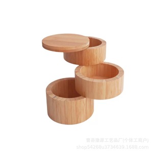 Round Rotating Wooden Condiment <b>Boxes</b> With Magnetic Lids For <b>Herb</b> Spice Storage Custom Made Size Dust Resistant - Product Image 5
