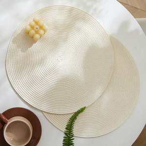 Manteles individuales redondos de PP tejido, resistentes al calor, para mesa de comedor, de color sólido, amarillo tierra y blanco roto. - Product Image 4