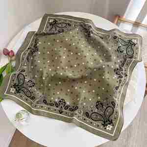 Écharpe décorative en coton et lin à effet chevron, couleur rétro printemps-automne, bloc de couleurs, col carré, 70 cm, pour femmes - Product Image 2