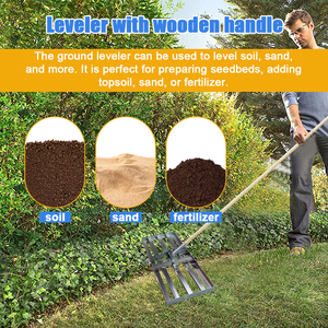 JH-Mech Niveau à <span class=keywords><strong>gazon</strong></span> Poussoir de pelouse Manche en bois Jardin Cour de golf Terrain de baseball Râteau de <span class=keywords><strong>nivellement</strong></span> de pelouse en acier au carbone - Product Image 2