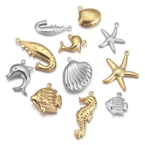 Pendentifs en acier inoxydable sur le thème de l'océan, plaqués or et argent, pour la création de bijoux DIY, breloques en forme d'animaux, design ajouré - Product Image 4