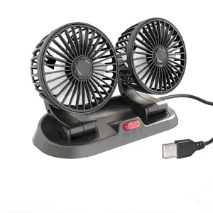 Ventilador de refrigeración USB para coche, ventilador de vehículo USB de doble cabezal giratorio multiángulo de 5V, ventilador eléctrico enfriador automático ajustable