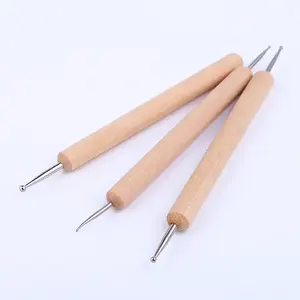 Venda quente 3pcs Dual-ended Nail Drill Punho De Madeira Dotting Brush Nail Art Dica Dot Pintura Manicure Ferramentas