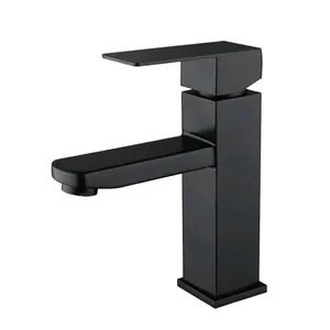 Robinet d'eau chaude et froide de luxe, design carré classique en laiton torneira, robinet de lavabo de salle de bains noir