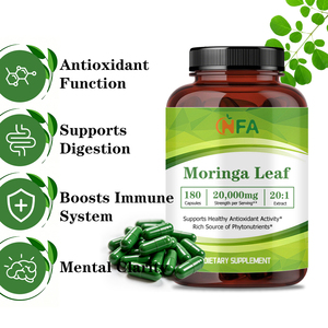Capsules de feuilles de Moringa de haute qualité avec extrait de Moringa 20:1, favorisent la digestion, l'immunité, l'énergie, la clarté mentale et sont antioxydantes - Product Image 5