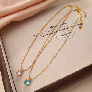 Collier pendentif rond en zircon plaqué or 18 carats en acier inoxydable, chaîne à maillons, bijoux tendance pour femmes - Product Image 3