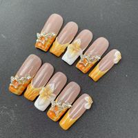 Faux ongles artisanaux de haute qualité, vente en gros d'usine, best-seller de l'été, forme cercueil longue, style strass sculpté, réutilisables
