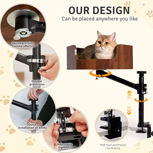 سرير قطط قابل لتعديل الارتفاع مع أرفف آمنة وإطار معدني لمحبي القطط، مكتب خشبي - Product Image 4