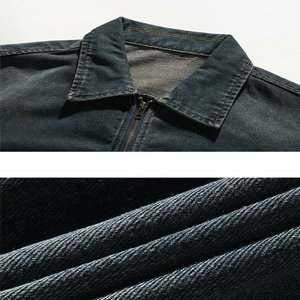 แจ็กเก็ตผ้ายีนส์ซักโอเวอร์ไซส์มีซิปเสื้อโค้ทยีนส์คอปกพับลงแบบลำลองแนวสตรีทแวร์แนววินเทจของผู้ชายสำหรับฤดูใบไม้ผลิฤดูใบไม้ร่วง - Product Image 1