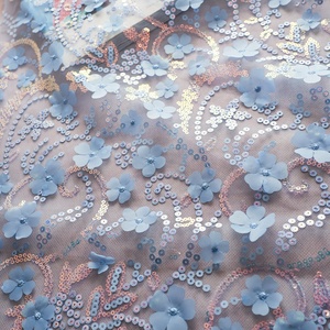 Модная Горячая распродажа 4 мм 3D синего цвета блестящая тюль сетка с блестками сетка с вышивкой кружевная цветочная ткань для свадьбы Dess - Product Image 4
