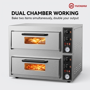 Forno Elettrico Professionale a Doppio Piano per <span class=keywords><strong>Pizza</strong></span>, Forno Commerciale in Acciaio Inossidabile a 2 Livelli, Macchina per Cuocere Pane a Doppia Camera - Product Image 1