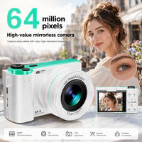 Cámara Digital de Moda con Pantalla Abatible de 180°, 64MP, AF, Zoom 16X, Estilo Profesional sin Espejo, Videocámara para Estudiantes y Vlogs