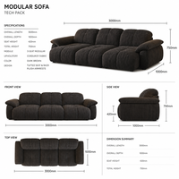 Canapé sectionnel moderne et simple 3 places avec chaise longue, structure robuste, mobilier de salon