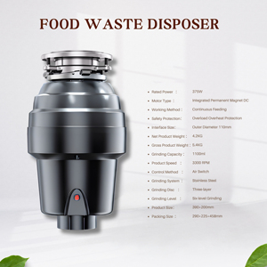 جهاز التخلص من نفايات المطبخ الكهربائي بقوة 375 واط مع تغذية تلقائية للاستخدام المنزلي والمركبات الترفيهية، غرفة طحن من الفولاذ المقاوم للصدأ - Product Image 6