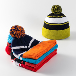 Winter Outdoor Ski Snow logo Jacquard Acrylic Knitted Cuff <strong>Pom</strong> <strong>Pom</strong> Custom Bobble <strong>Beanie</strong> Hats - Product Image 6