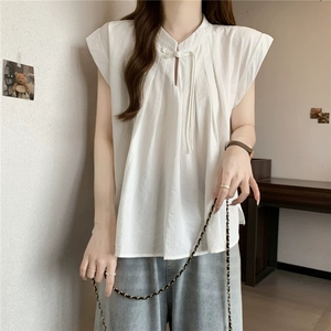 Nuove camicette da donna a maniche corte stile cinese <span class=keywords><strong>camicetta</strong></span> estiva ampia <span class=keywords><strong>con</strong></span> bottoni a <span class=keywords><strong>nodo</strong></span> alla moda Top snellente elegante - Product Image 1